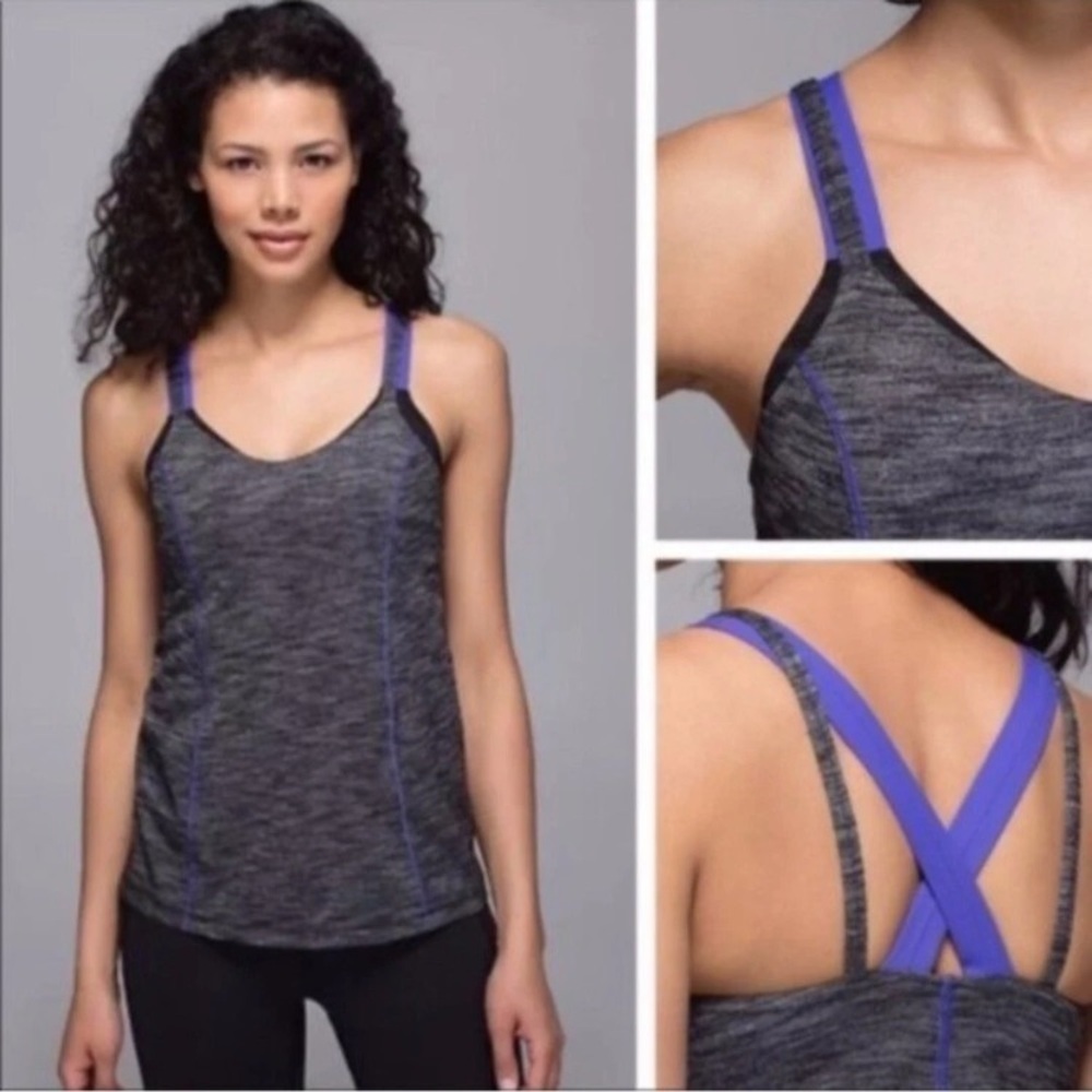 Lululemon Run for Gold Criss Cross Layered Tank Top Active Shelf Bra Top